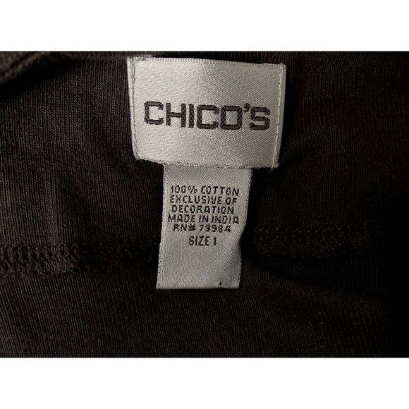 Chico's Embroidered & Beaded Pullover V-Neck Pullover Top 100% Cotton Bark Brown - Picture 6 of 6